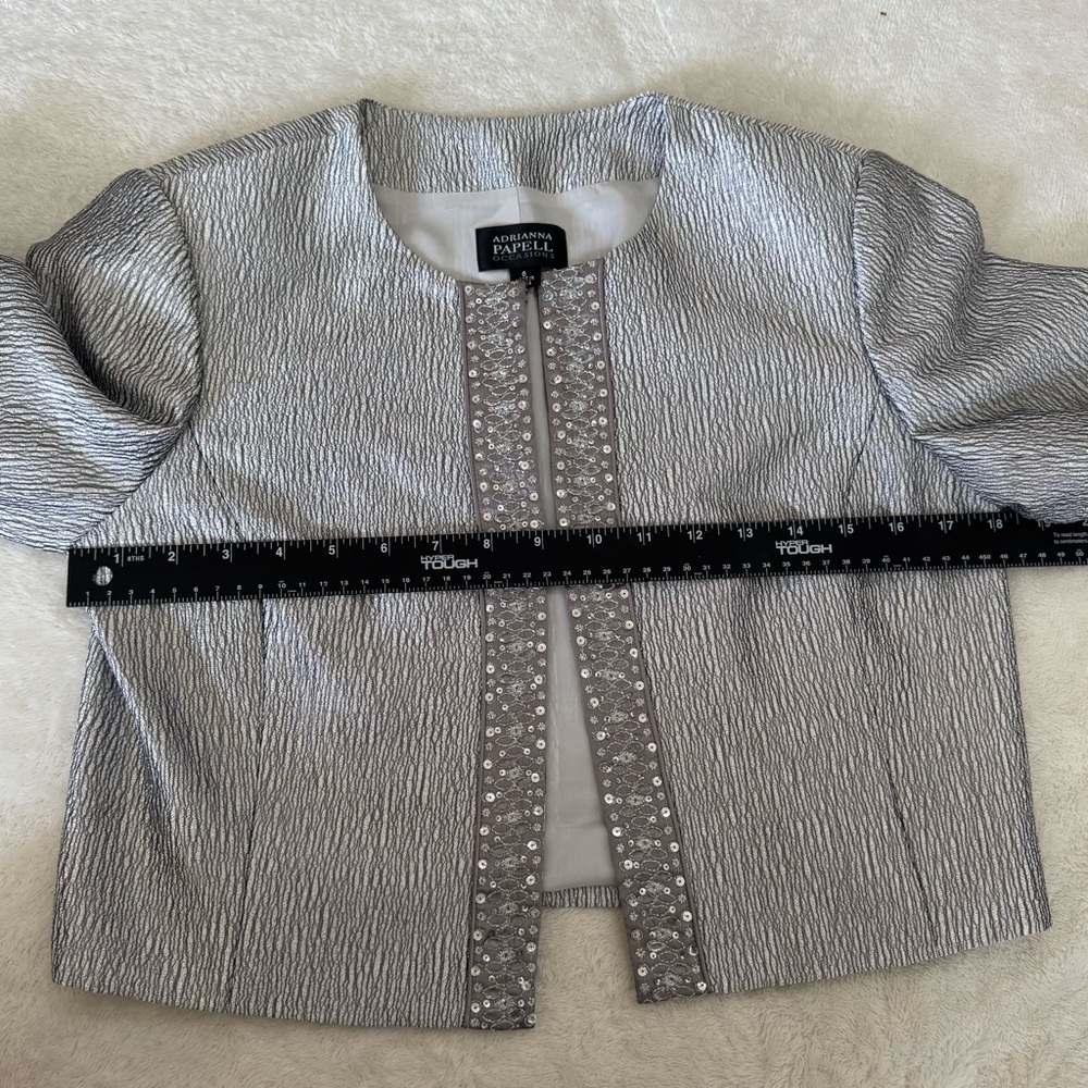 Adrianna Papell Occasions Cropped Blazer Jacket Silver Grey Sz 6 Excellent Cond - Picture 4 of 9
